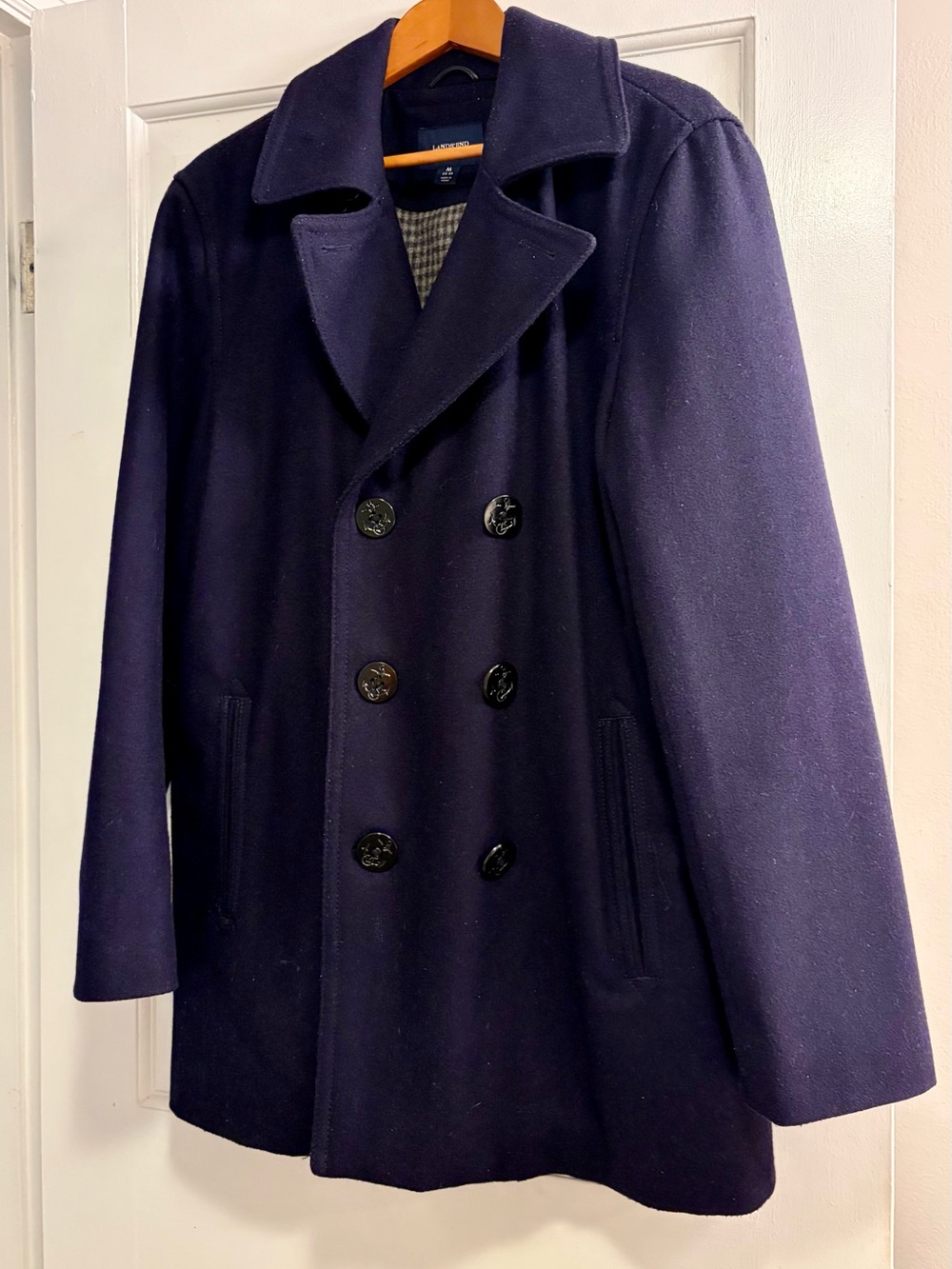 Lands’ End Men's Double-Breasted Wool Peacoat - Navy